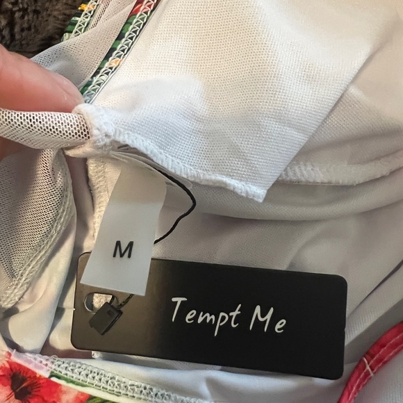 Tempt Me Floral High-Neck One-Piece Swimsuit - White/Red Size Medium - Picture 12 of 13
